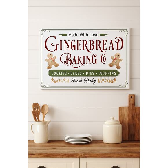 Gingerbread Baking Co Metal Tin Sign Vintage Christmas Kitchen Wall Decor 12x8 - Picture 1 of 5